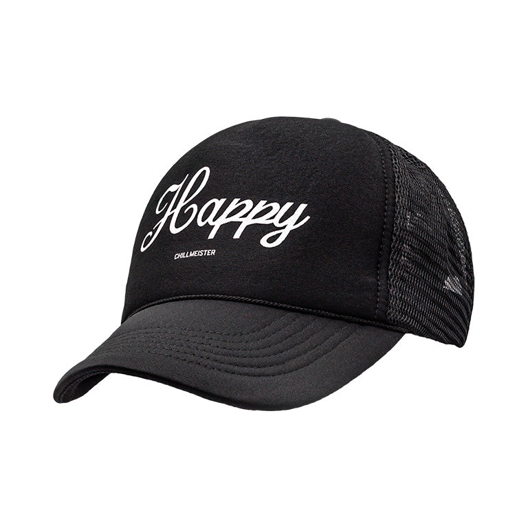 a black hat with white text